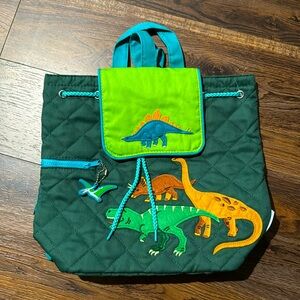 Stephen Joseph Dinosaur bag. Drawstring close.
Pocket with zipper. Lightweight